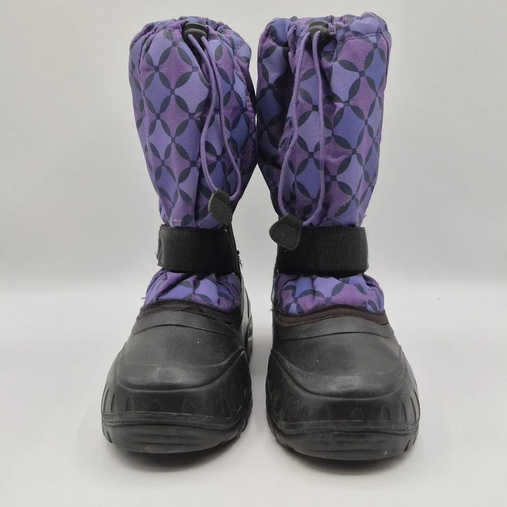 Kamik Snow Boots Youth Size 6 Purple‎ Black Winter Waterproof Drawstring Strap